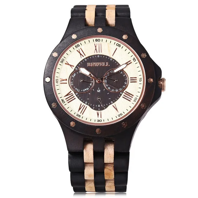 BEWELL Mens Watches Male Business Wood Watch Dress Quartz Watch Waterproof Date Fashion Wristwatch Relojes Masculino Hombre